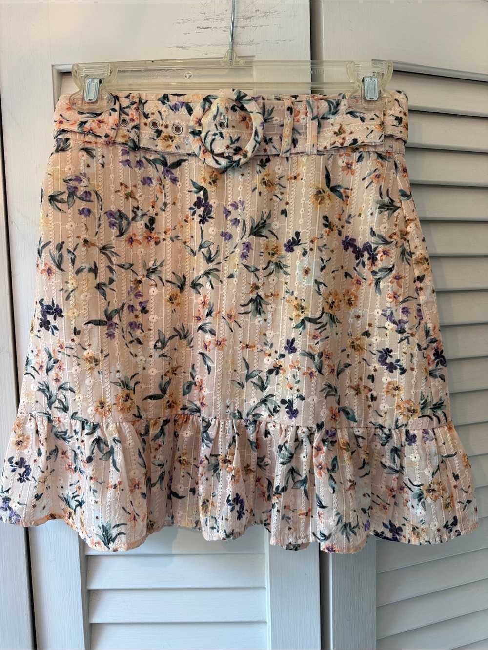Lovers + Friends Blush Floral Belted Skater Skirt